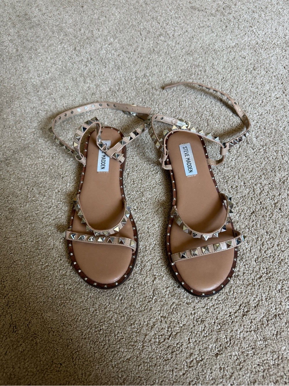 Steve Madden Beige Studded Ankle Strap Sandals